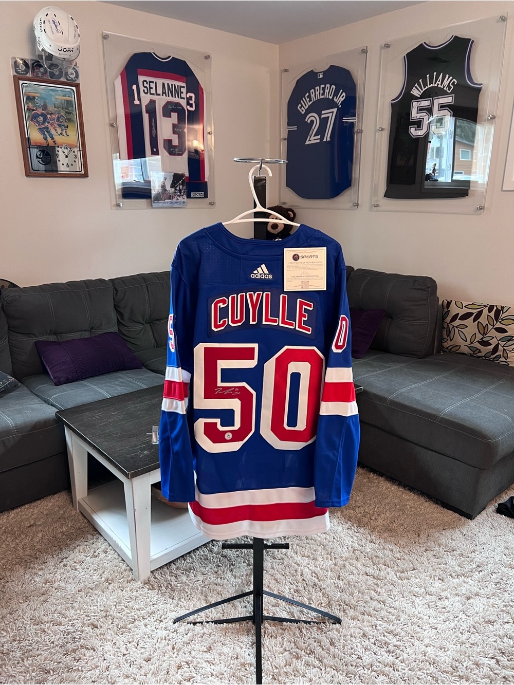 Adidas Blue Cuylle #50 Hockey Jersey with Red and White Accents